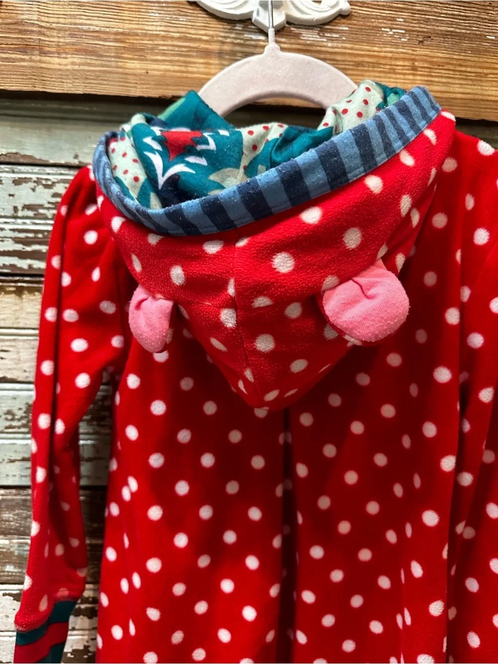 Matilda Jane Bear Hood Children’s Red Polka Dot Pajama Onesie Pajama Outfit
